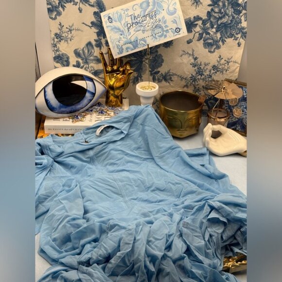 🆕 RAT & BOA 🧿 NWOT Freja Slinky Baby Blue Tie-Waist T-Shirt Mini Dress, Sz S - Picture 11 of 16